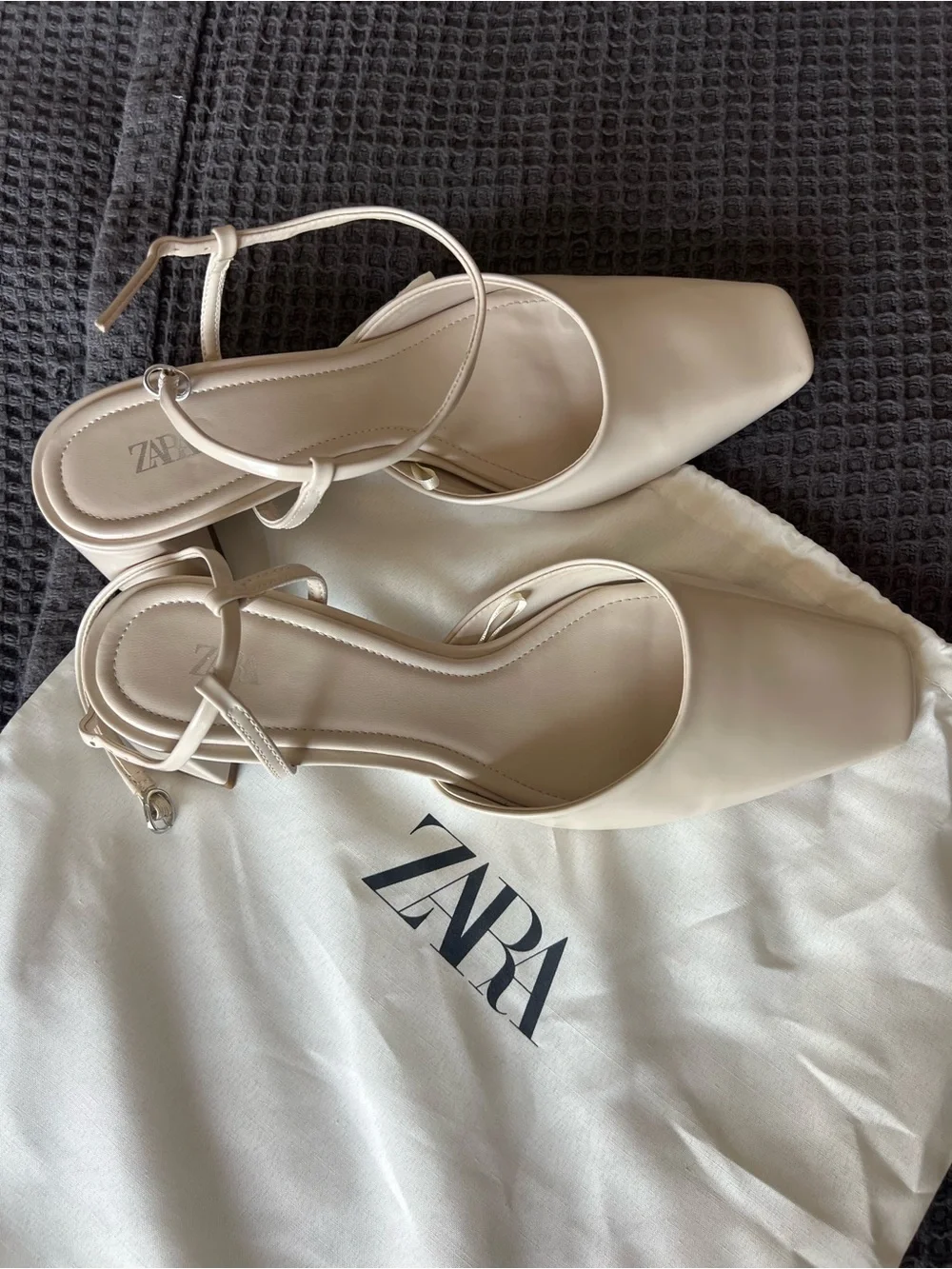 ZARA Nude Beige Square-Toe Strappy Mules